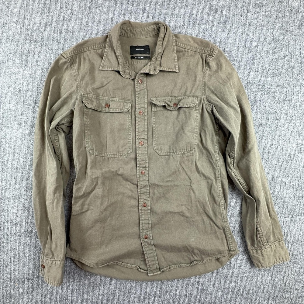 Reserved Shirt Mens XS Brown Twill Long Sleeve Button Up Solid Casual Utility